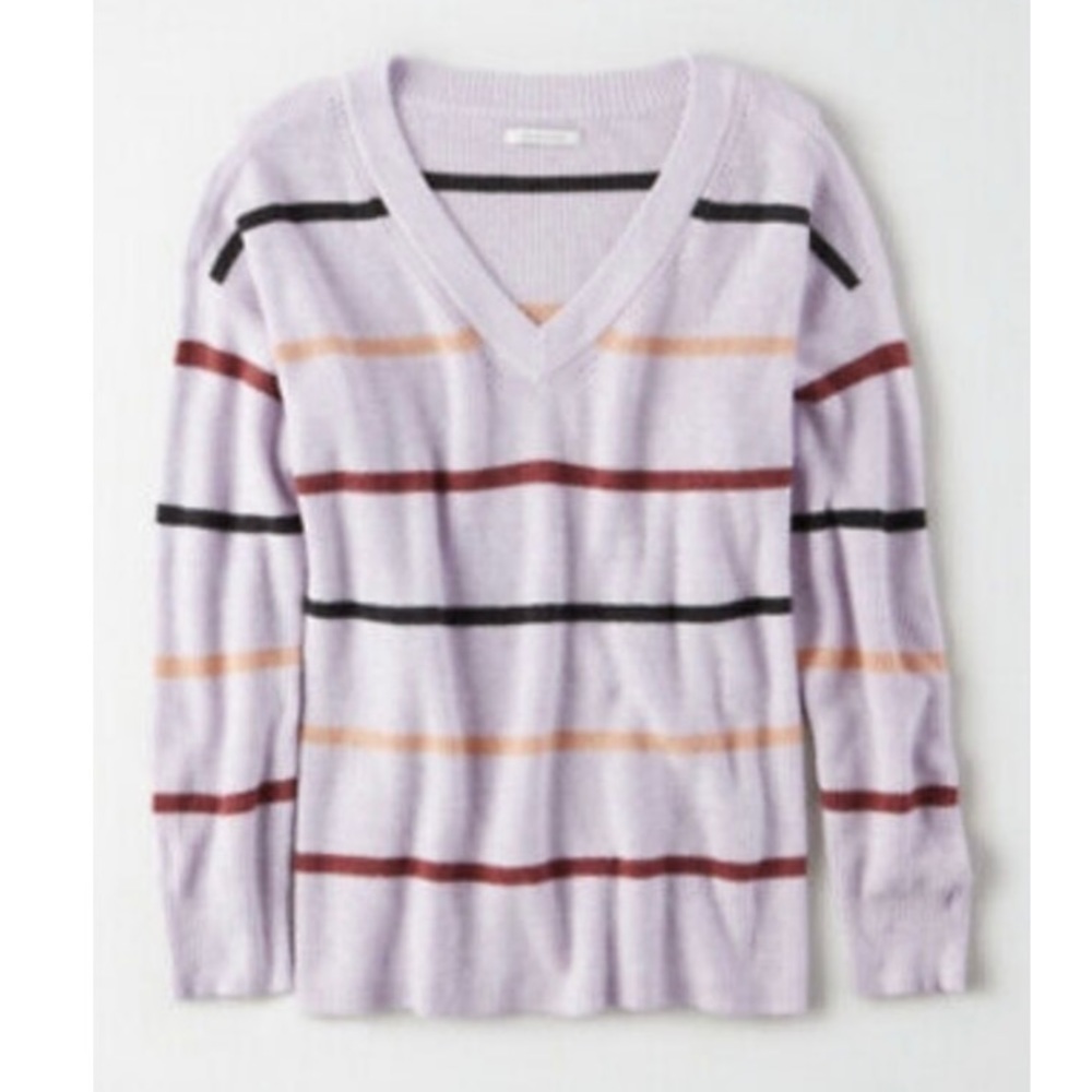 American Eagle Lightweight Striped V-Neck Sweater